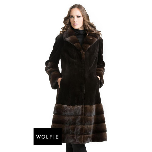 SADIE Sheared mink coat with two tone skirt