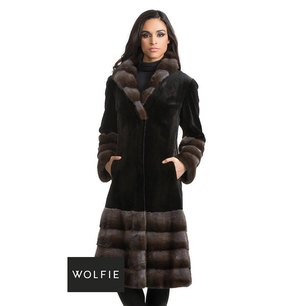 SADIE Sheared mink coat with two tone skirt