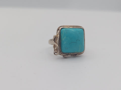 First Nation Turquoise Ring with Details on Silver