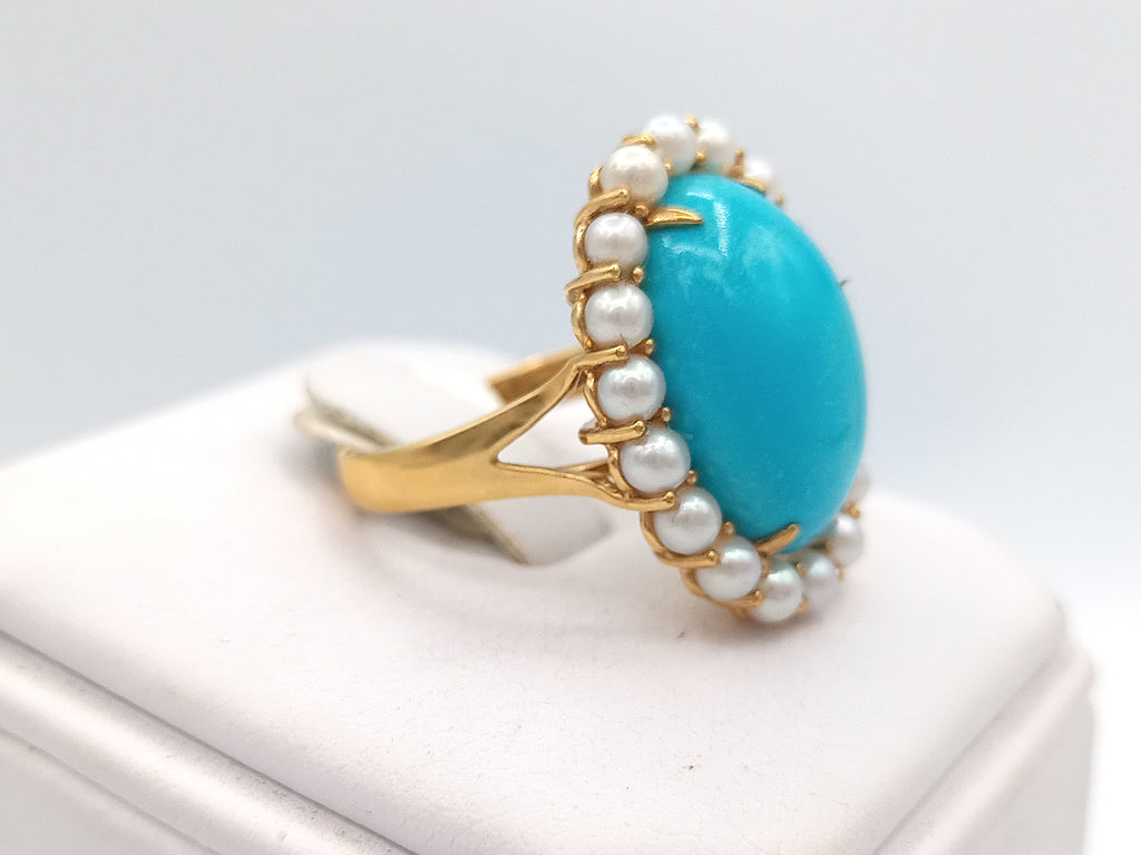 Sleeping Beauty Turquoise with 18k Gold and pearls – Boutique Le