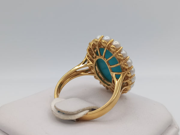 Sleeping Beauty Turquoise with 18k Gold and pearls