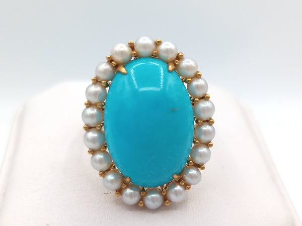Sleeping Beauty Turquoise with 18k Gold and pearls