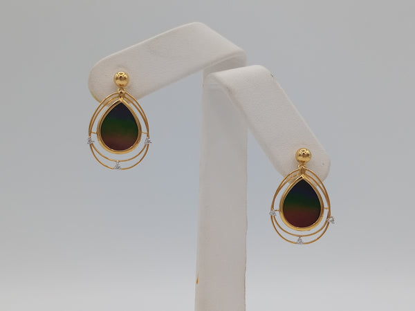 Ammolite Earrings drop shaped surrounded by Diamonds