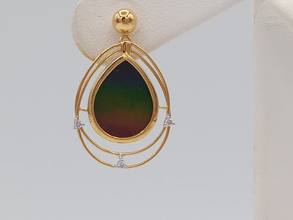 Ammolite Earrings drop shaped surrounded by Diamonds