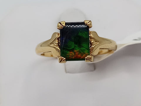 Square shaped gold ammolite ring