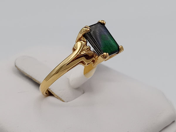 Square shaped gold ammolite ring