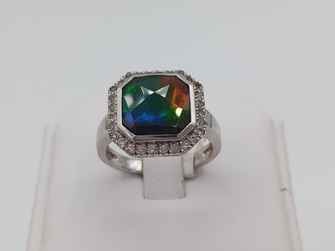 Square shaped Ammolite Ring on Silver