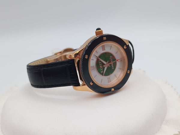 Korite Ammolite Genuine Leather Classic Swiss Made Watch with Pearl 43mm for Women