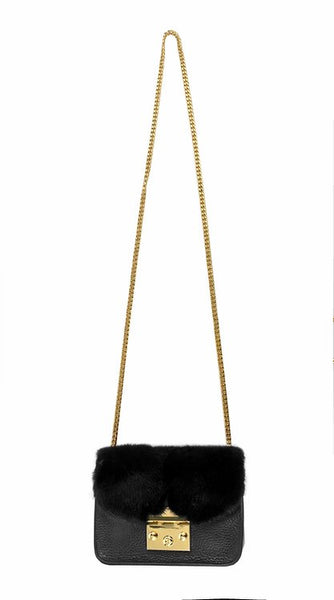 Leather & Canadian Mink Fur Crossbody Bag with Chain