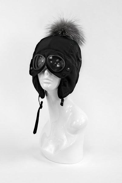 Nylon Trooper hat with Googles and Fur Pom