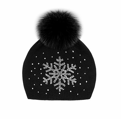 Snowflake Knitted hat with Fox Fur Pom
