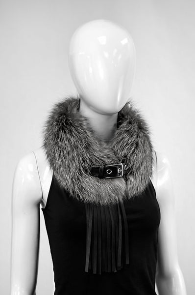 Fur Collar with Buckle and Leather Fringes