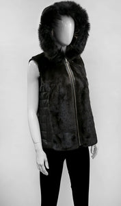 Leather & Canadian Mink Fur Vest with Fox