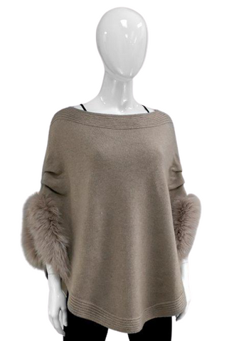 Knitted Poncho with Fox Trim on the Sides