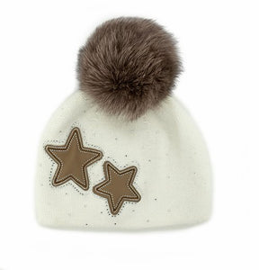 Start knitted hat with Fox Fur Pom Pom
