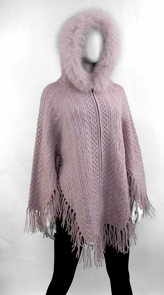 Poncho with Zipper and Canadian Fox Fur