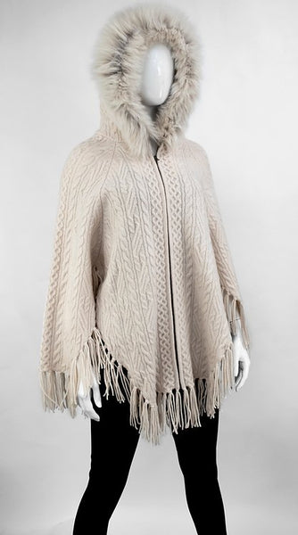 Poncho with Zipper and Canadian Fox Fur