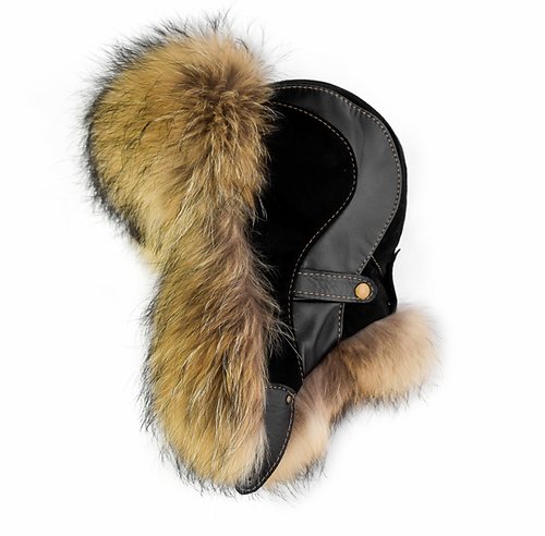 Leather and Suede hat with Finn Raccon Trim