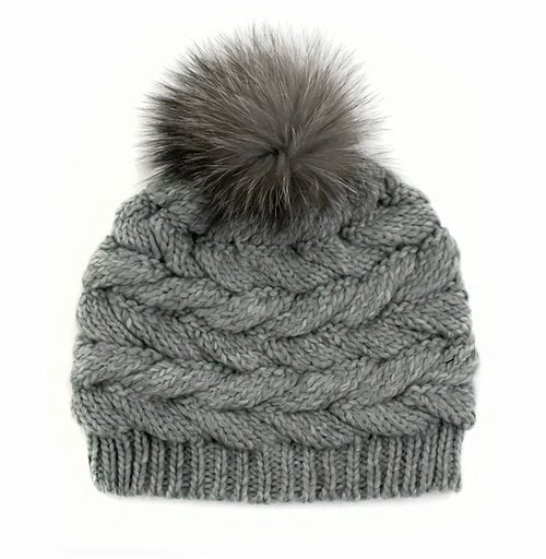 Knitted hat with Fox Fur pom