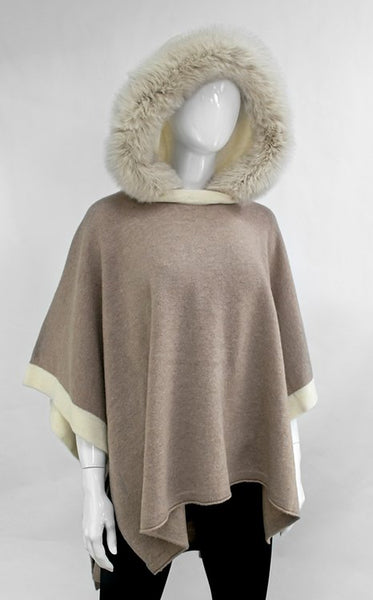Knitted Poncho with Fox Trim on the Hood