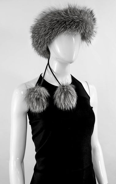 Fox Fur Headband/Collar with 2 Poms