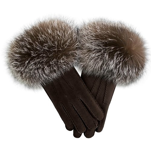 Sheepskin Gloves with Fox Fur Trim