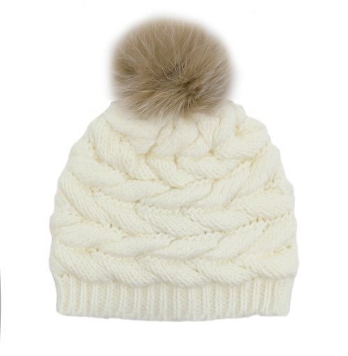 Knitted hat with Fox Fur pom