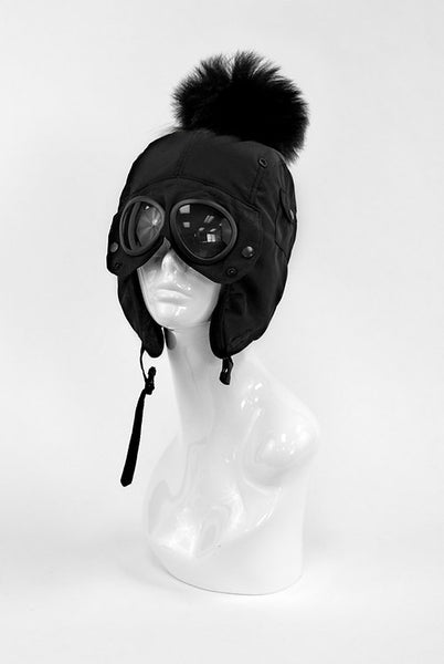 Nylon Trooper hat with Googles and Fur Pom