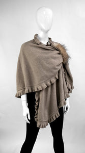 Knitted Ruffle Wrap with Pull Through Loop and Fox fur trim