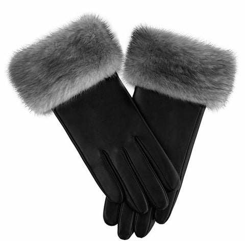 Leather Glove with Mink Fur Trim