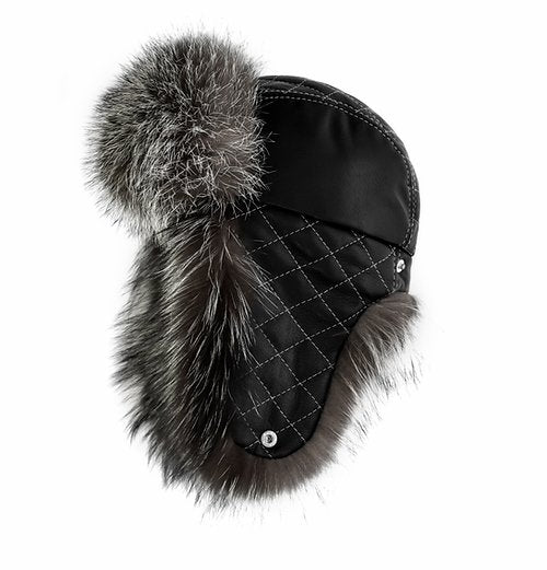 Leather Trooper hat with Fox Fur Trim