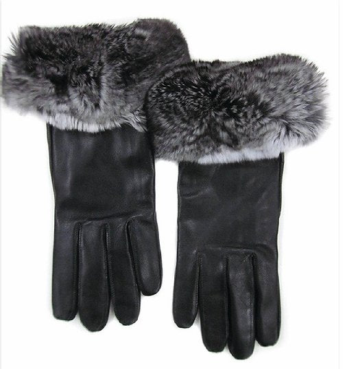 Leather Glove with Chinchilla Fur Trim