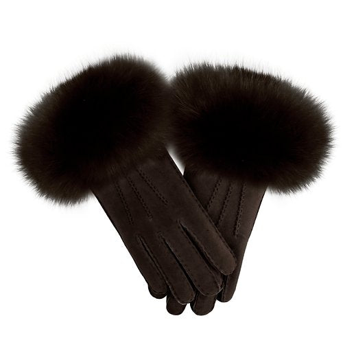 Sheepskin Gloves with Fox Fur Trim