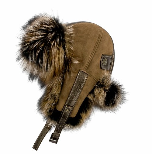 Leather and Suede Trooper Hat with Fox Fur Trim