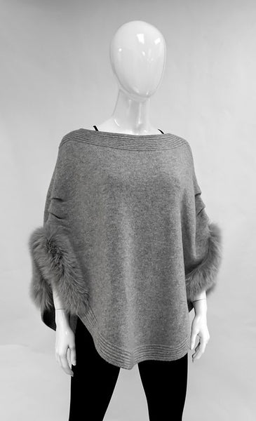Knitted Poncho with Fox Trim on the Sides