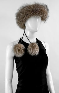 Fox Fur Headband/Collar with 2 Poms