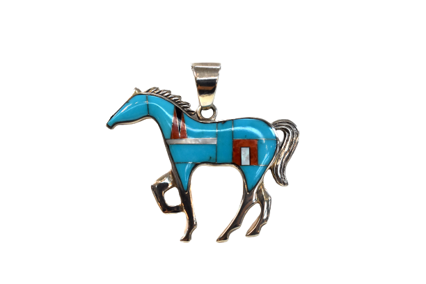 Red Canyon Inlaid Sterling Silver Horse Pendant