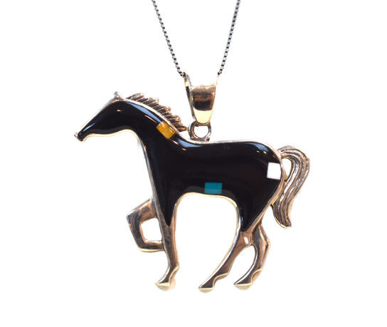 Turquoise Creek Fancy Inlaid Sterling Silver Pendant Horse