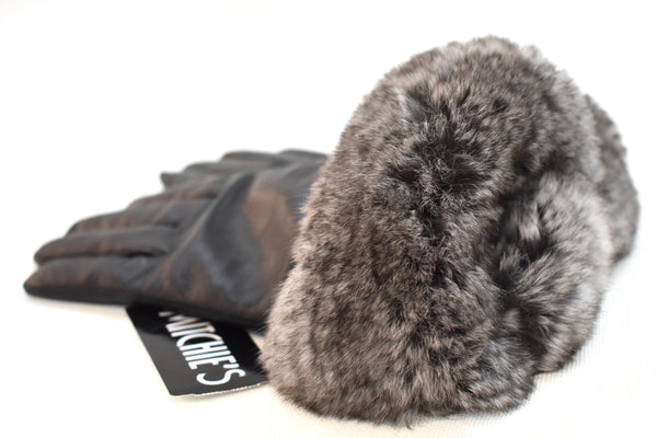 Leather Glove with Chinchilla Fur Trim