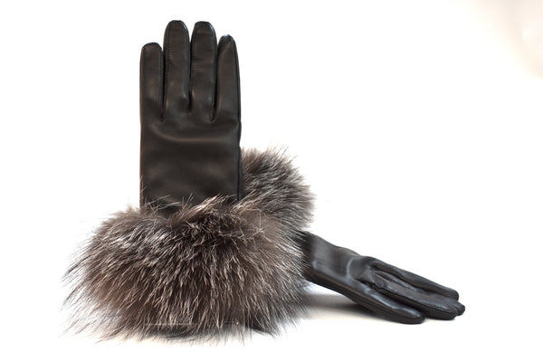 Leather Gloves with Fox Fur Trim