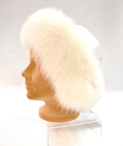 Arctic Fox & Leather Hat with Ear Flaps