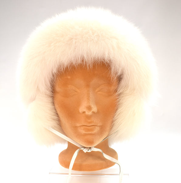Arctic Fox & Leather Hat with Ear Flaps