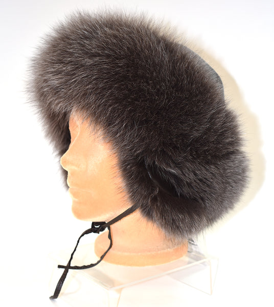 Chocolate Fox & Leather Hat with Ear Flaps