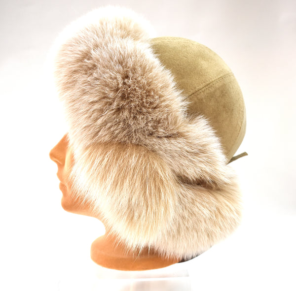 Lynx Color Fox & Leather Hat with Ear Flaps