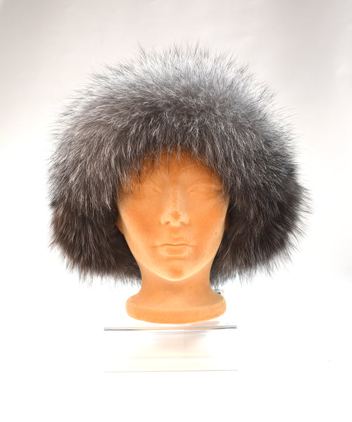 Silver Fox & Leather Hat with Ear Flaps