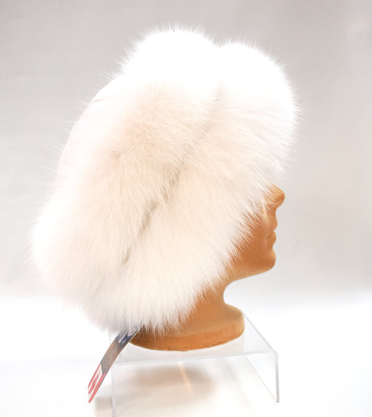 White Arctic Fox & Leather Hat
