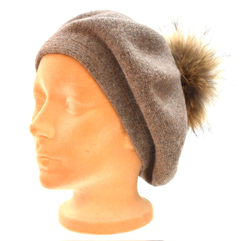 Wool & Fur Pom Beret Hat Style - Different Colours