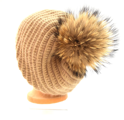 Big Raccoon Fur Pom Béret Style Hat