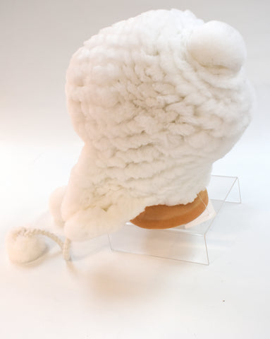 Knitted White Rabbit Hat with Ear Flaps