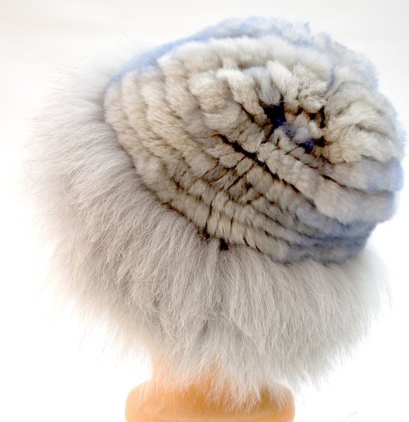 Knitted Rabbit Fur Hat with Fox Fur Headband